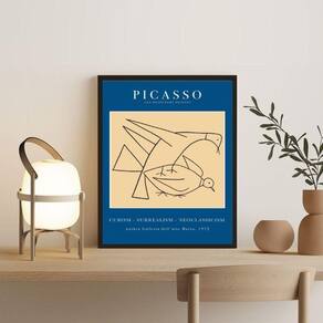 Quadro Picasso Azul Pássaros 24x18cm - Madeira Branca