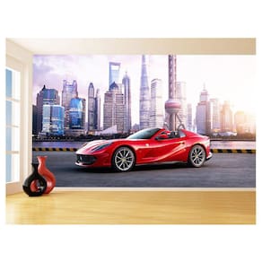 Papel De Parede 3D Carro Ferrari Vermelha Pista 3,5M Car118