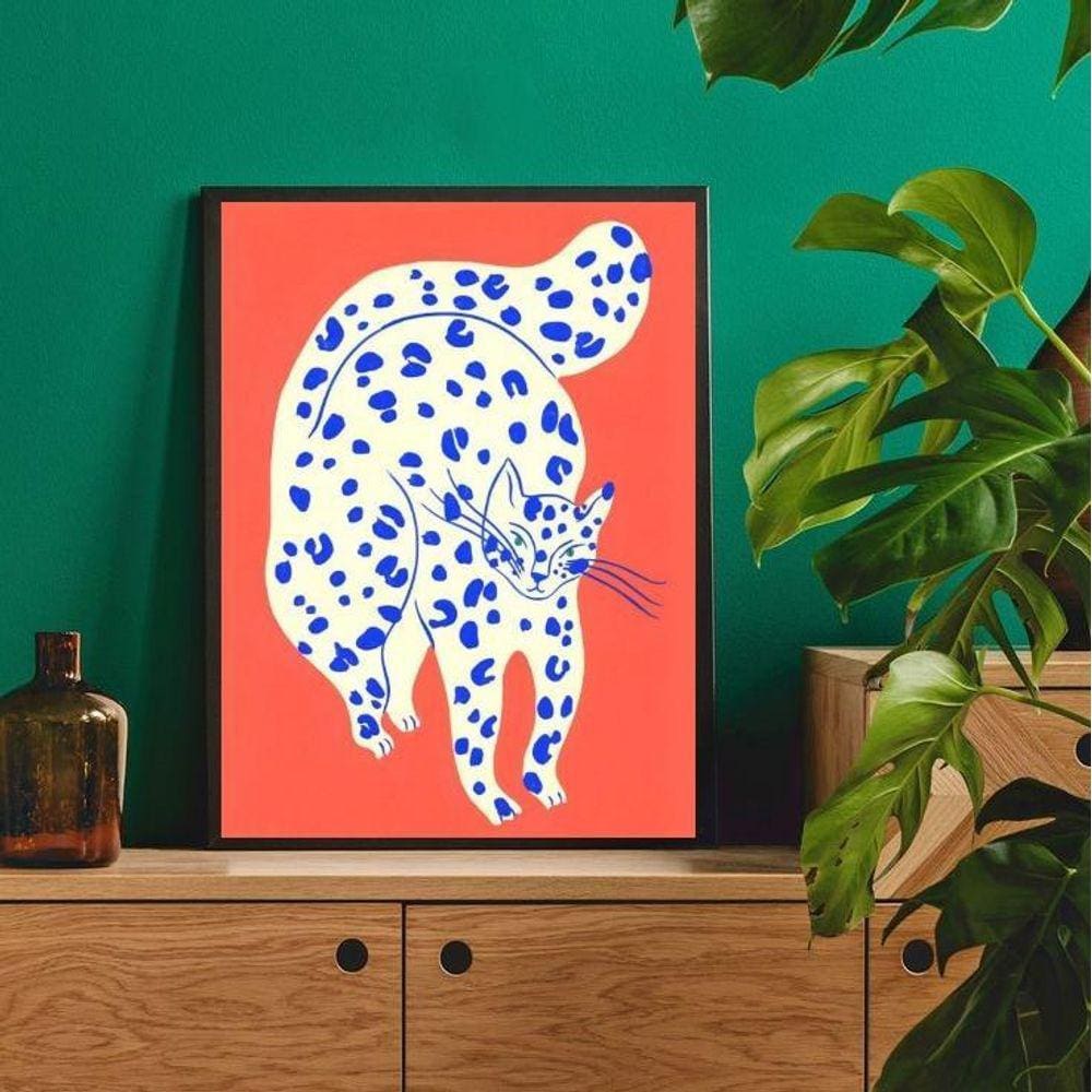 Quadro Abstrato Gato Laranja 24x18cm - Vidro e Moldura Preta