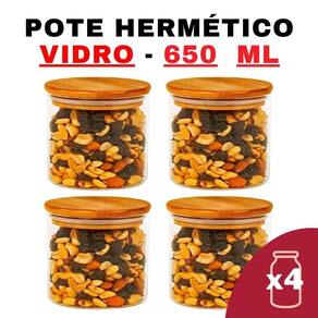 Kit Potes de Vidro Herméticos 650ml - 4 Unidades