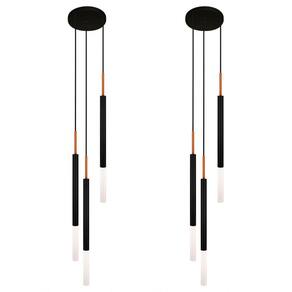 Kit 2 Luminárias Pendente Tubo Triplo Difusor Preto Cobre