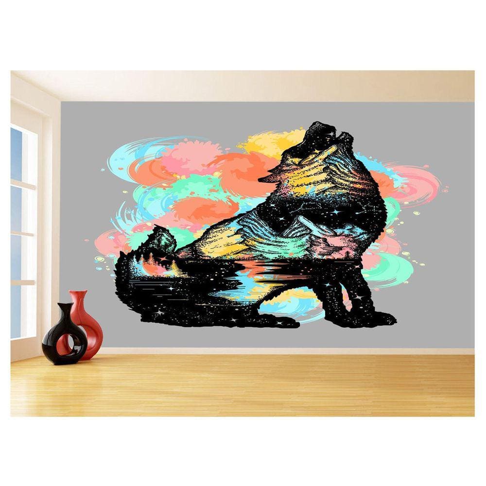 Papel De Parede Animais Lobo Rosto Arte Cores 3,5M Anm578