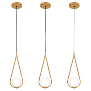 Kit 3 Luminárias Pendente Gota Globo Vidro Quarto Dourado