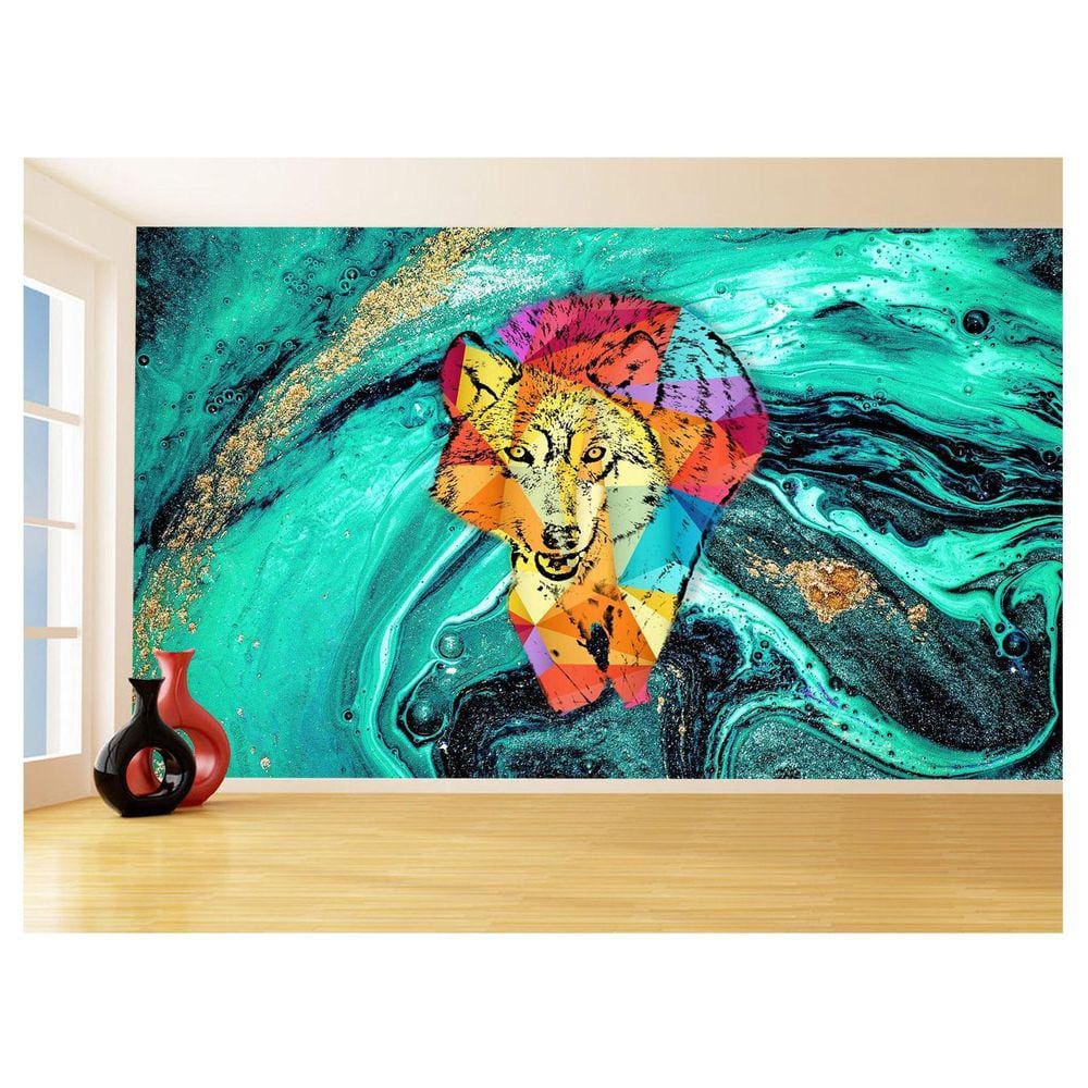 Papel De Parede Animais Pop Art Lobo Colorido 3,5M Pxa584