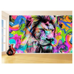 Papel De Parede Animais Leão Rosto Arte Cores 3,5M Anm496
