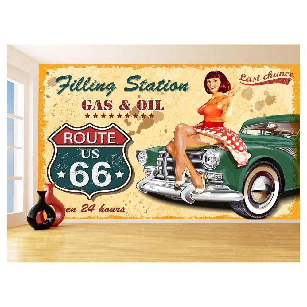 Papel De Parede 3D Carro Antigo Hot Rod Pin Up 3,5M Cxr15