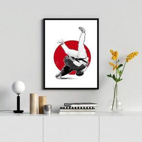Quadro Decorativo Judô 45x34cm Moldura Madeira Preta