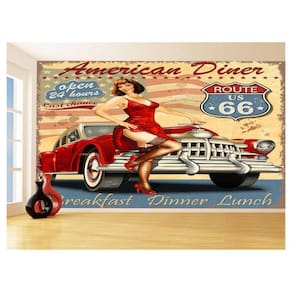 Papel De Parede 3D Carro Antigo Hot Rod Pin Up 3,5M Cxr86