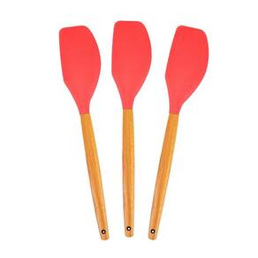 Kit 3 Espát. silicone curva cabo madeira 31cm vermelha