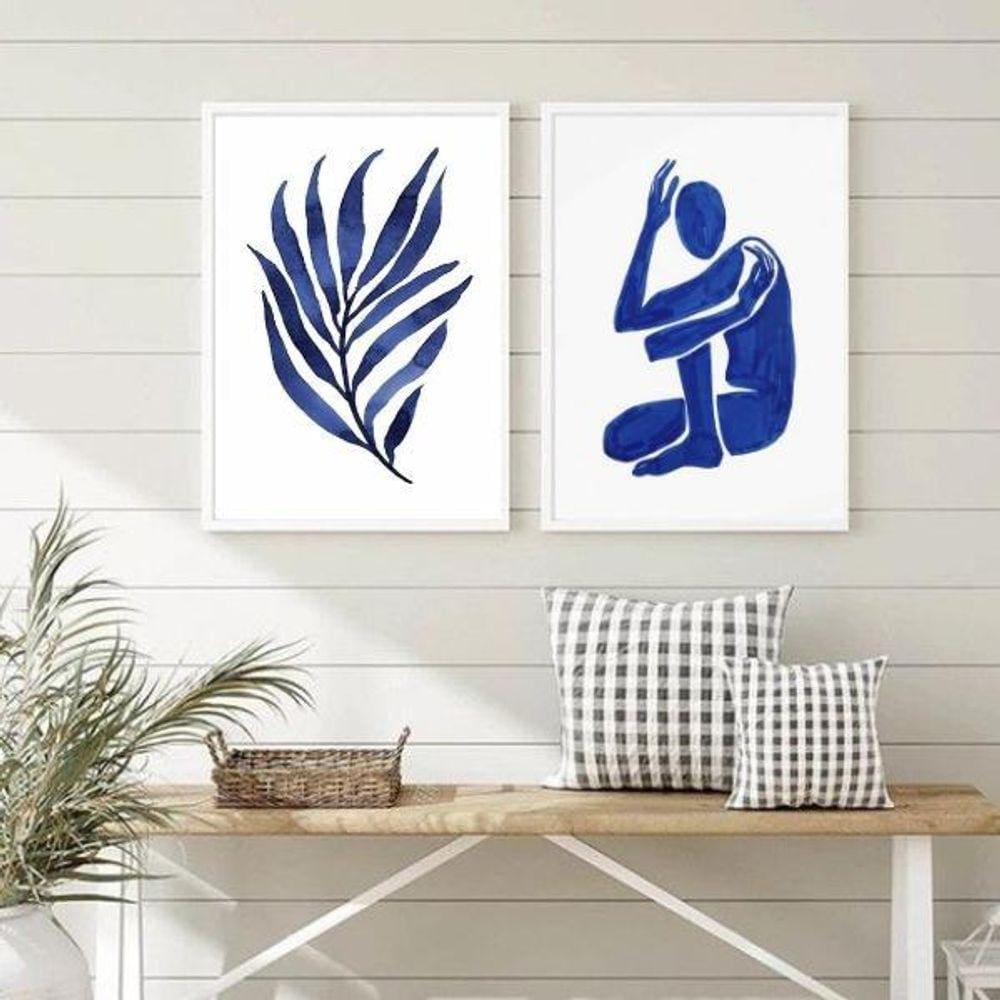 Conjunto 2 Quadros Abstratos Azul Marinho 24x18cm
