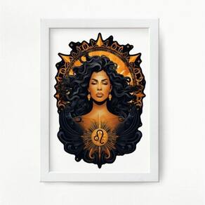Quadro decorativo signo Leão 33x24cm - Moldura branca