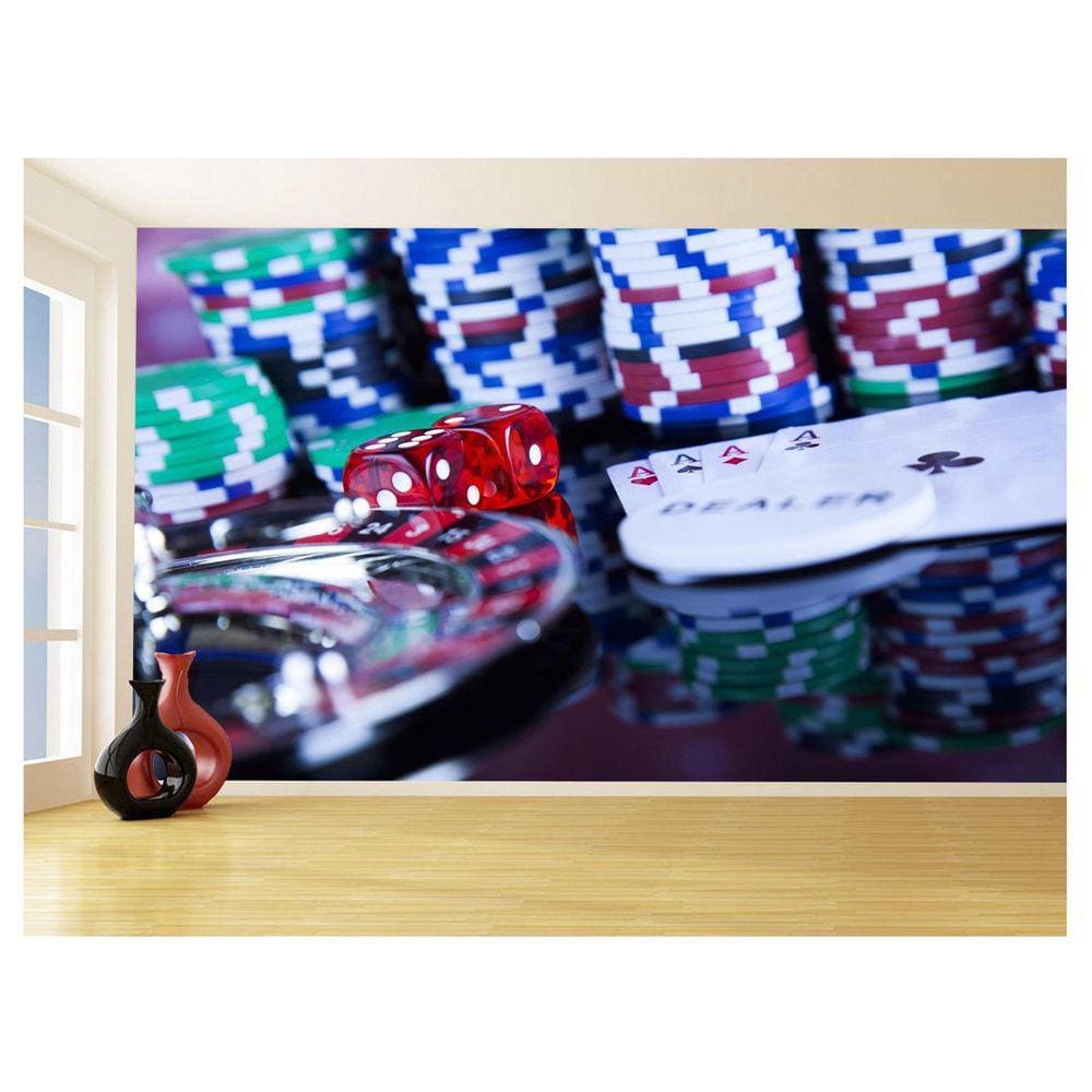 Papel De Parede 3D Salão De Jogos Cartas Poker 3,5M Jcs80
