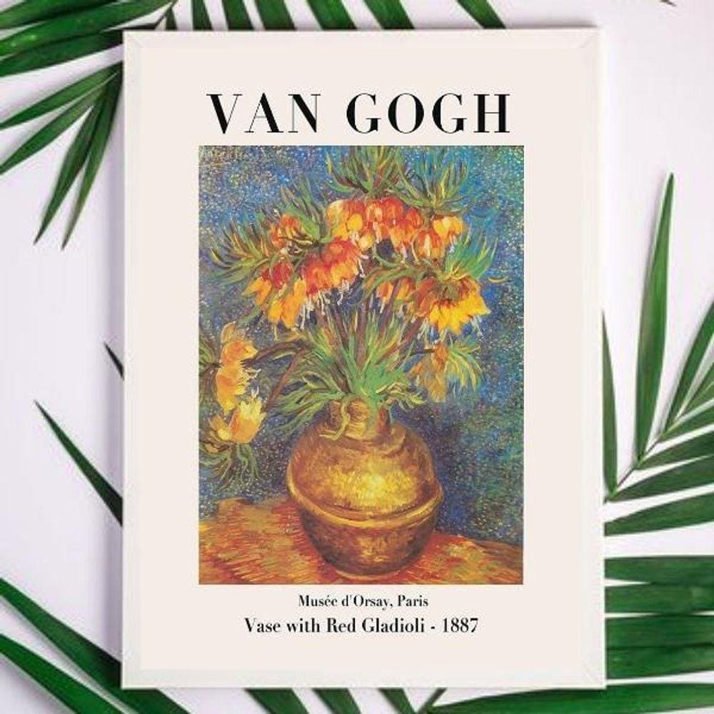 Van Gogh Vaso de Flores - 45x34cm - Vidro e Moldura Preta