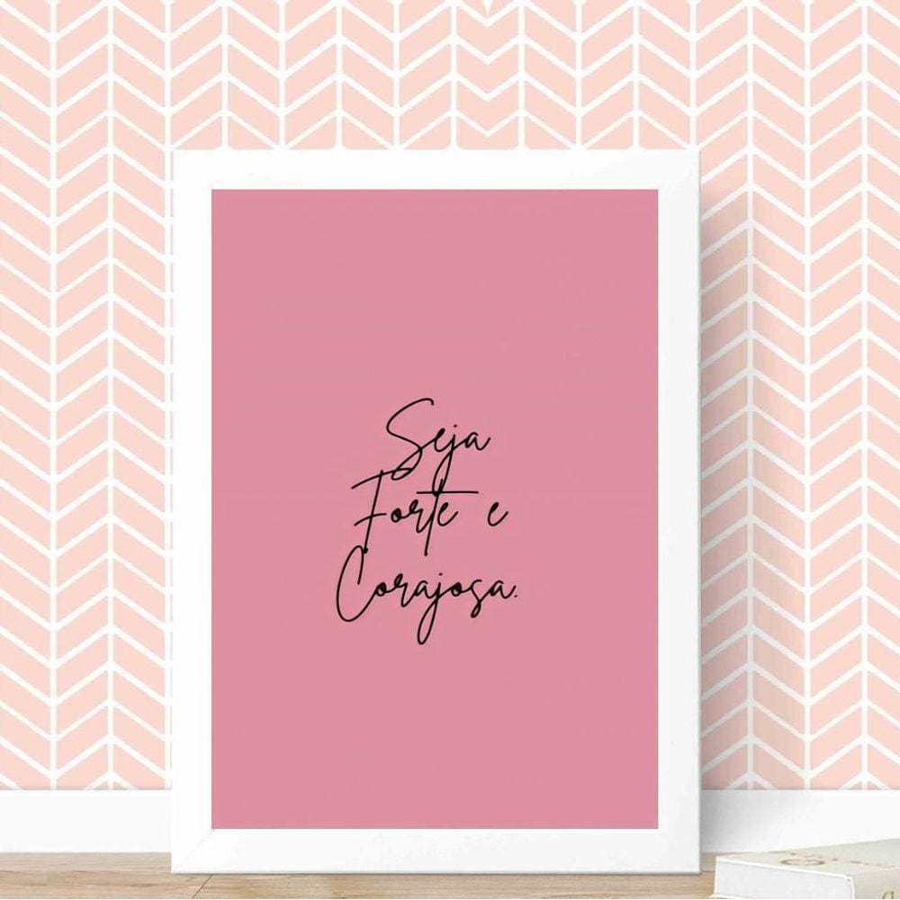 Quadro Rosa 45x34cm com Vidro - Moldura Branca - Decoração