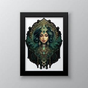 Quadro Decorativo Signo Touro 33x24cm - Moldura Branca