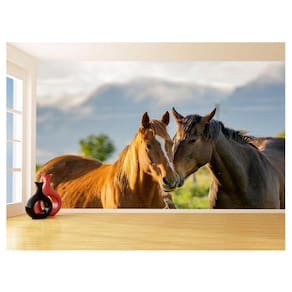 Papel De Parede Animais Casal Cavalos Fazenda 3,5M Anm305