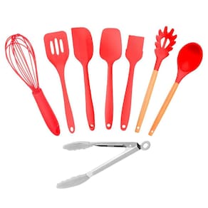 Kit 8 Utensílios Culinários De Silicone Cozinha Vermelho-