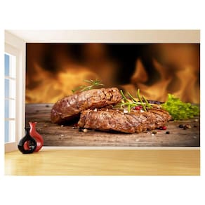 Papel De Parede Alimentos Carne Churrasco Bife 3,5M Al274