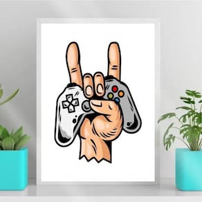 Quadro Gamer Controle Joystick 33x24cm - Preto