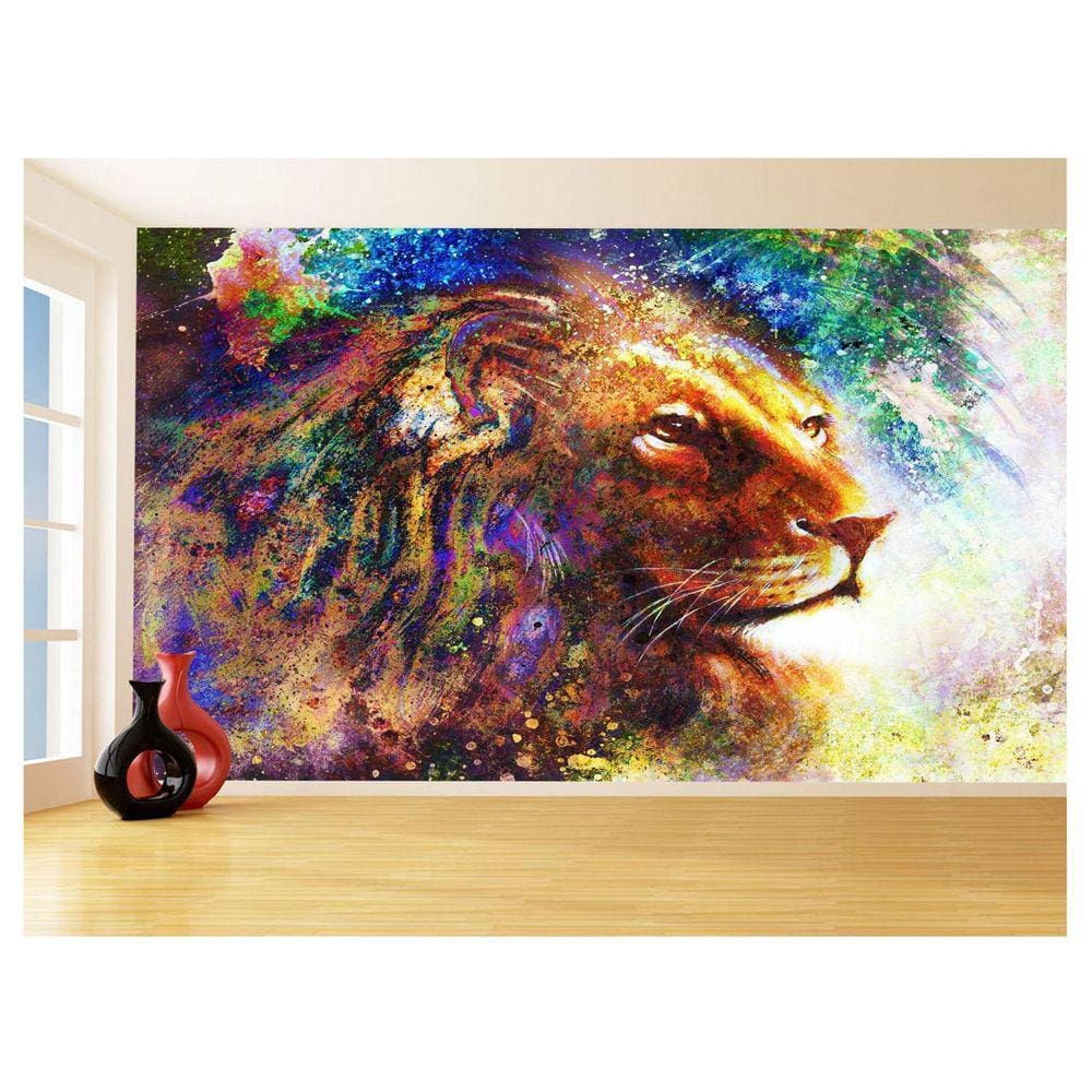 Papel De Parede 3D Animais Leão Rosto Estrelas 3,5M Anm442