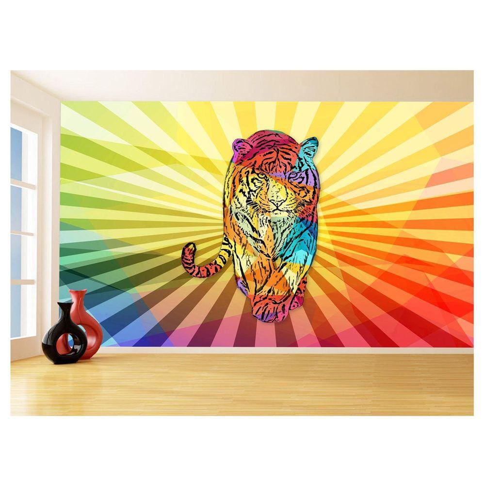 Papel De Parede 3D Animais Pop Art Tigre Felino 3,5M Pxa124
