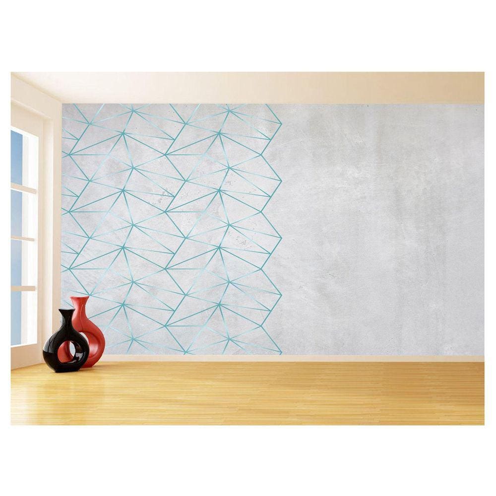 Papel De Parede Concreto Linhas Azul Turquesa 3,5M Kkt307