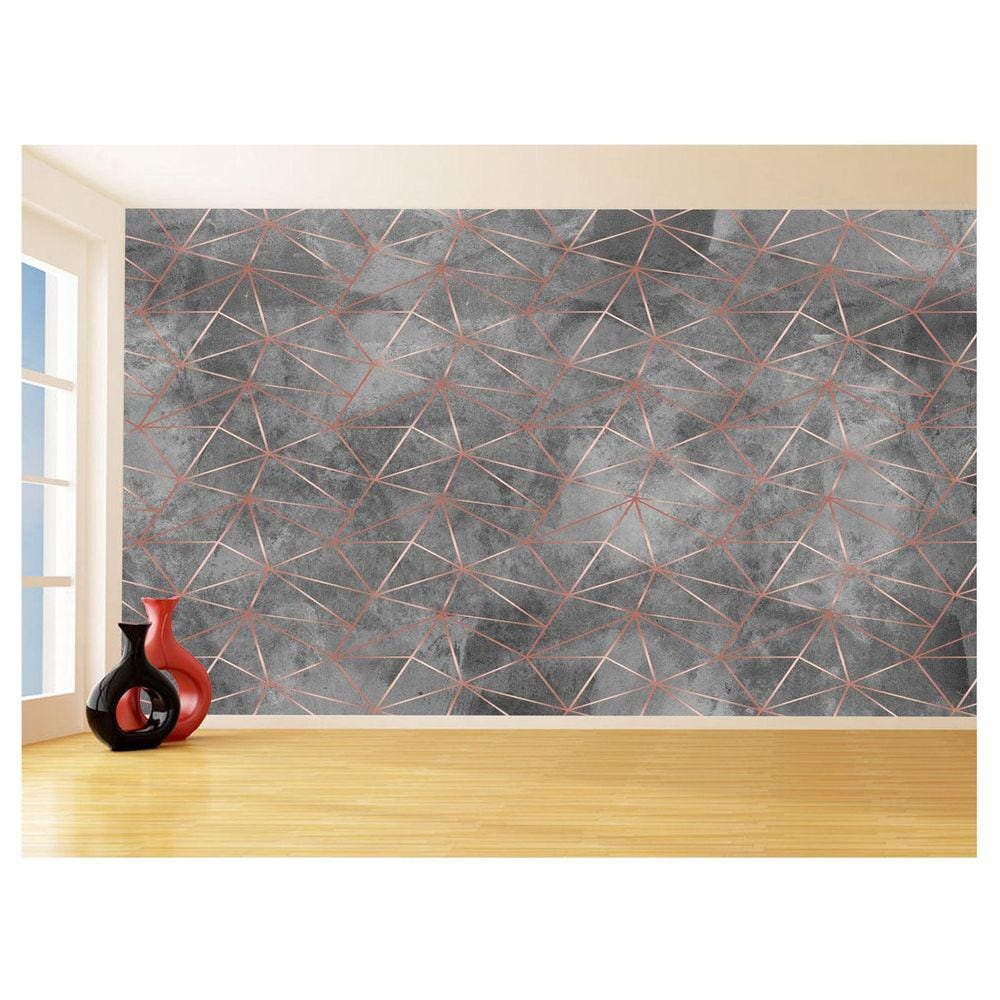 Papel De Parede 3D Concreto Linhas Dourado Rose 3,5M Kkt250
