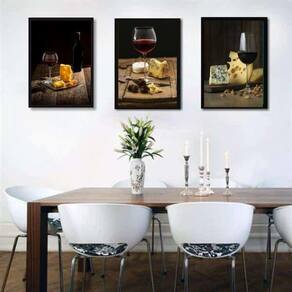 Kit 3 Quadros Decorativos Vinho 24x18cm - Madeira Preta