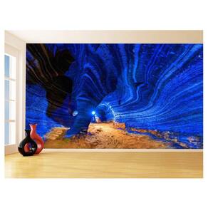 Papel De Parede 3D Arte Cavernas Azul Gruta 3,5M Tra167