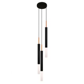 Pendente Luminária Teto Tubo Triplo Difusor Mesa Preto Cobre