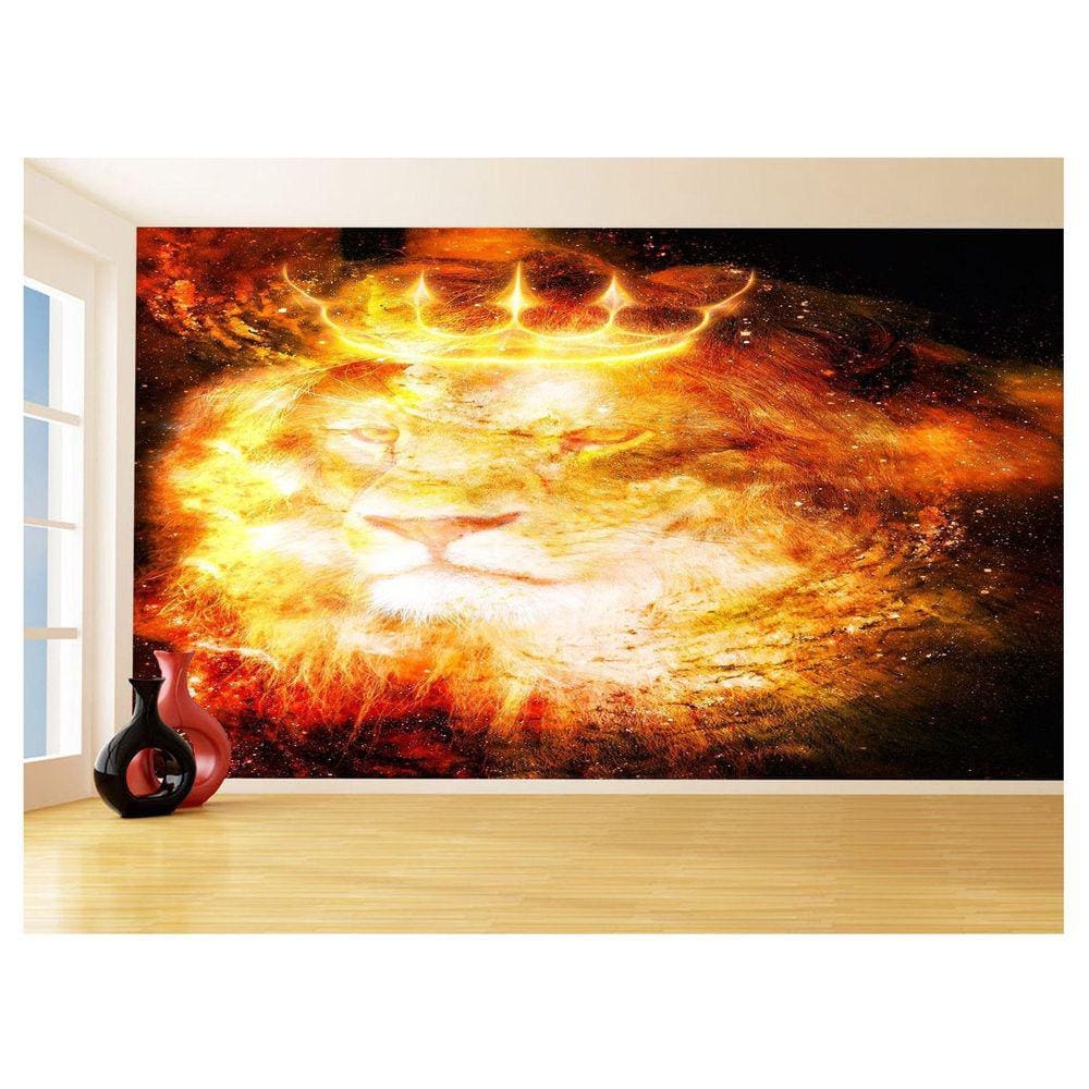 Papel De Parede 3D Animais Leão Rosto Estrelas 3,5M Anm467