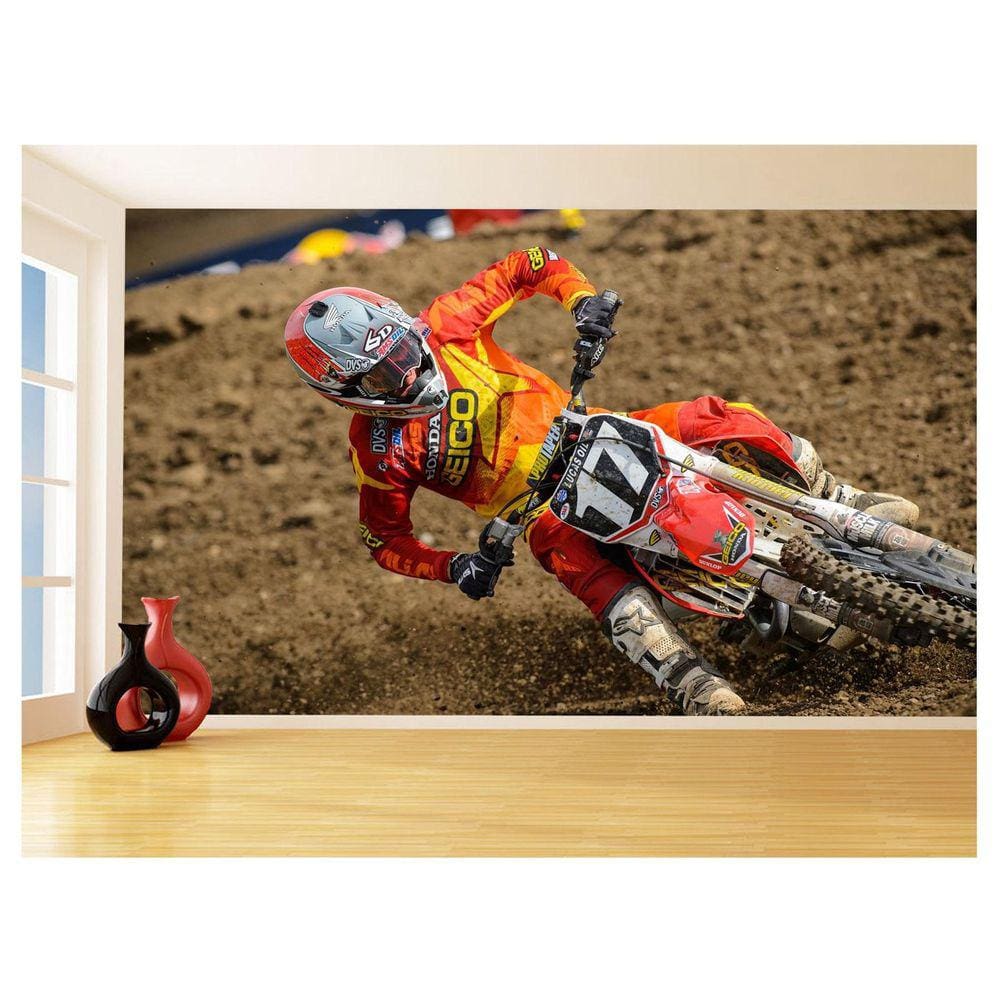 Papel De Parede 3D Moto Cross Trilha Terra Mx 3,5M Bkm17