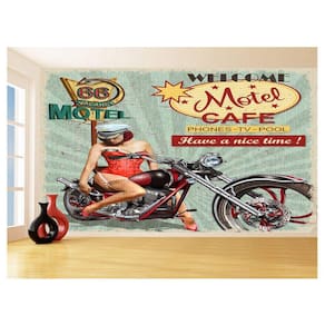 Papel De Parede 3D Moto Retrô Arte Pinup Custom 3,5M Bkm132