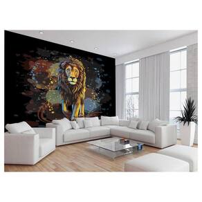Papel De Parede Animais Leão Rosto Arte Preto 3,5M Anm458