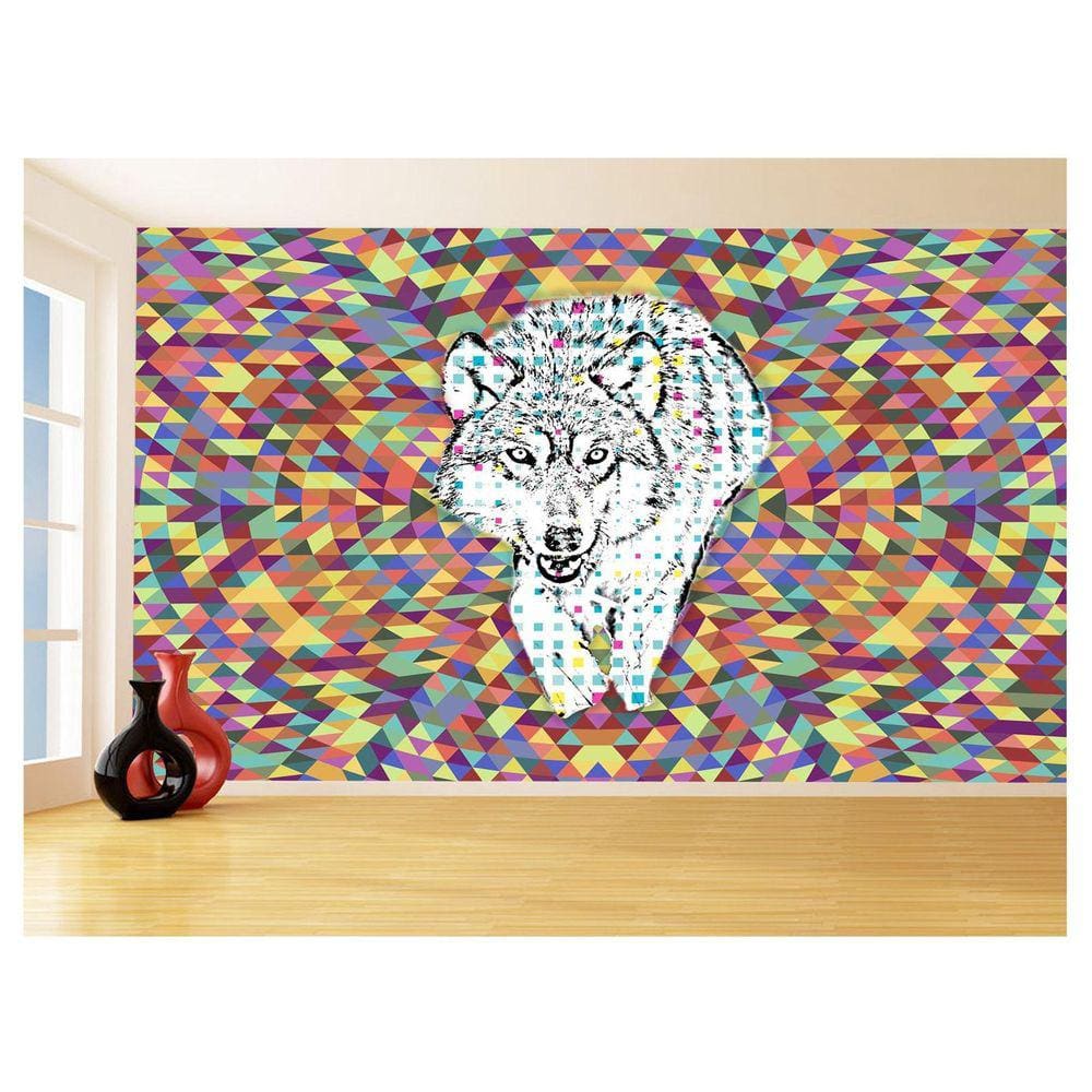 Papel De Parede Animais Pop Art Lobo Colorido 3,5M Pxa575