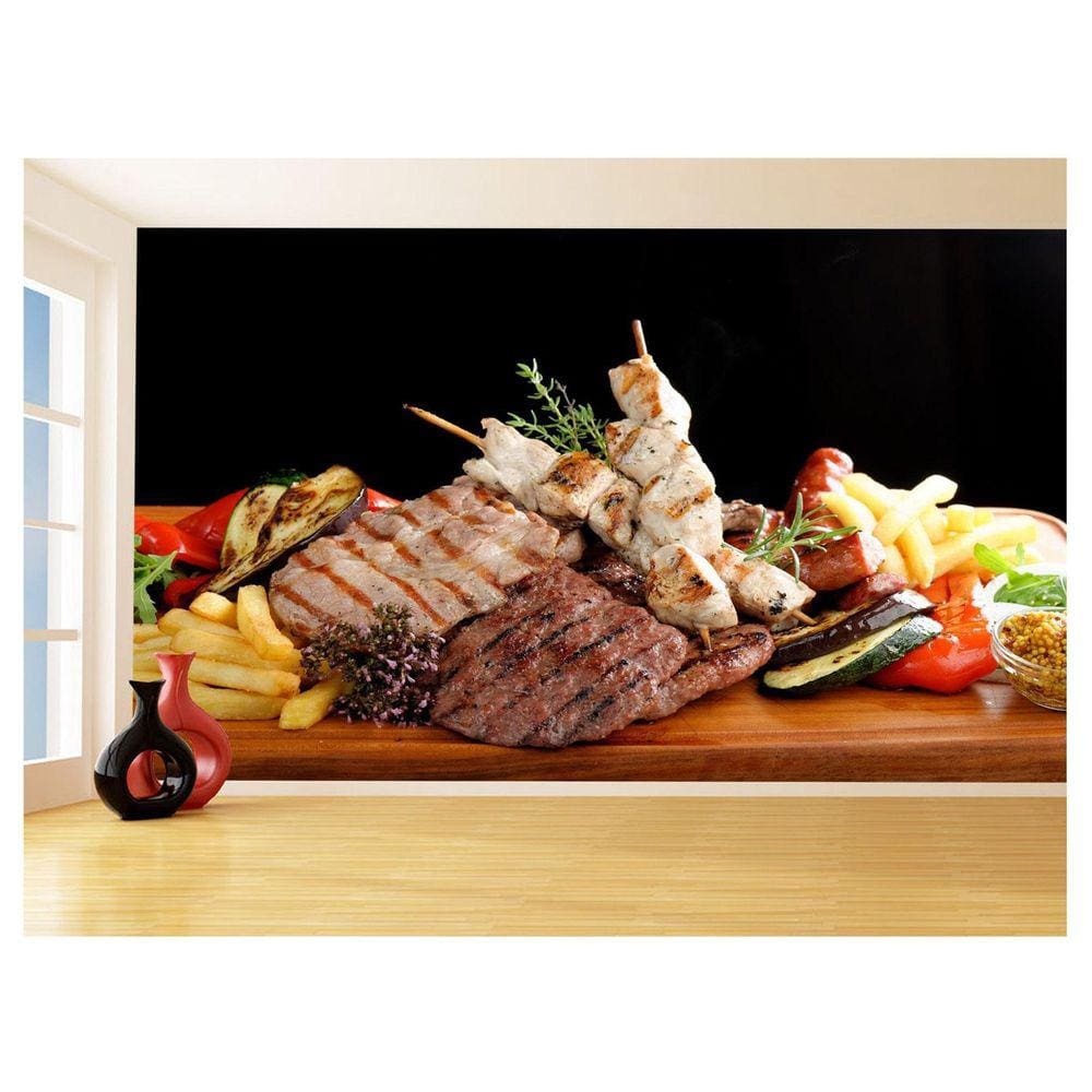 Papel De Parede 3D Alimentos Carne Churrasco 3,5M Al291