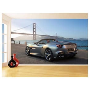 Papel De Parede Carro Ferrari Prata Céu Sport 3,5M Car137