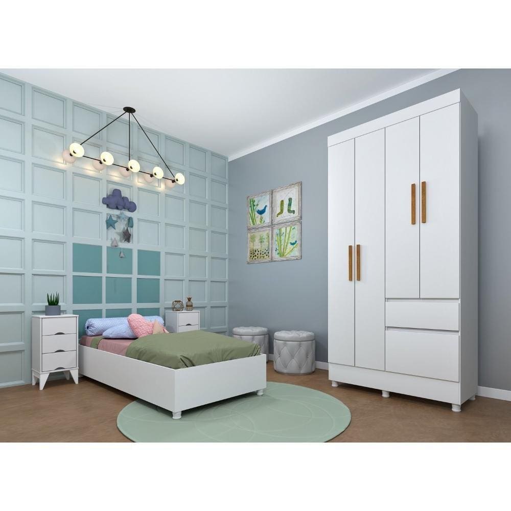 Guarda Roupa Infantil 4 Portas Oregon Neve
