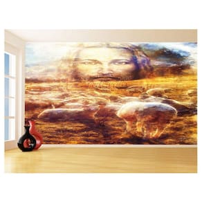 Papel De Parede 3D Religioso Jesus Rebanho Ovelha 3,5M Rl81