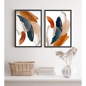 Quadros Abstratos Azul Terracota 45x34cm - Moldura Branca