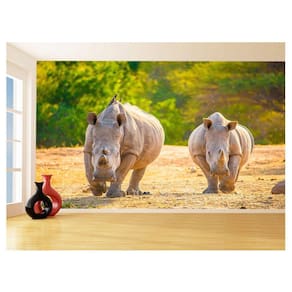 Papel De Parede 3D Animais Casal Rinocerontes 3,5M Anm548