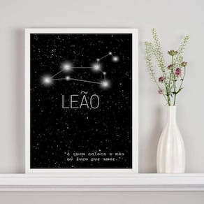 Quadro Decorativo Constelação Leão 24x18cm - Moldura Branca