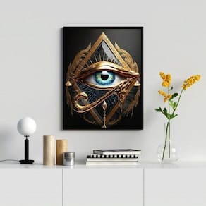 Quadro olho de horus 45x34cm - vidro e moldura branca