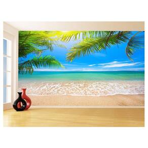 Papel De Parede 3D Praia Mar Coqueiros Céu Azul 3,5M Npr333