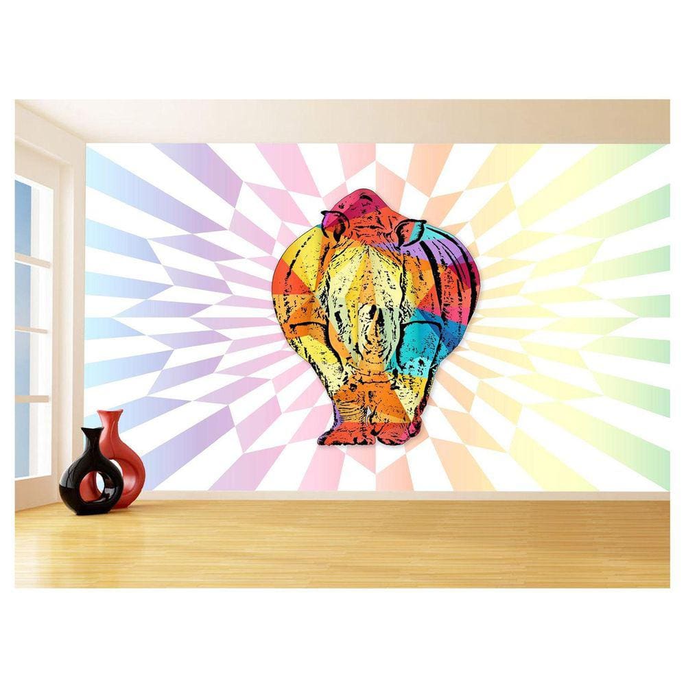 Papel De Parede 3D Animais Pop Art Rinoceronte 3,5M Pxa496