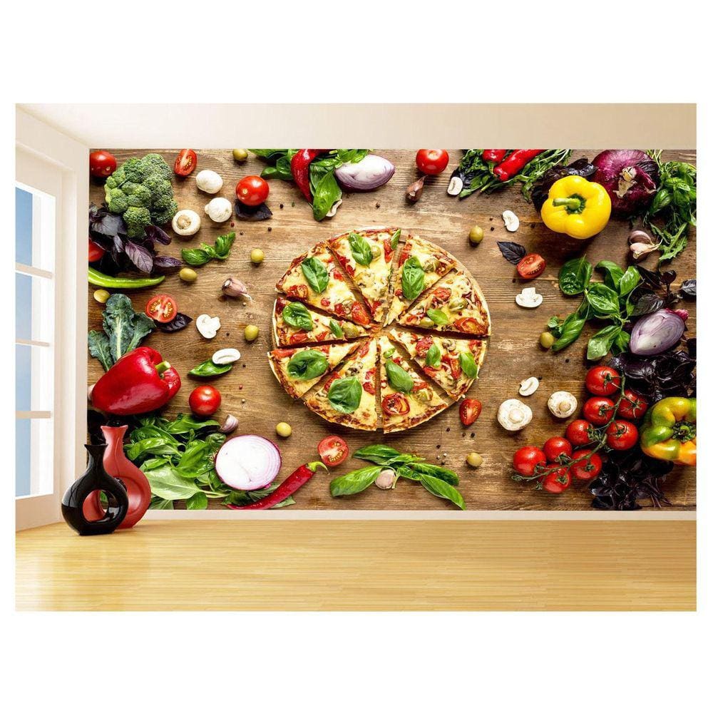 Papel De Parede 3D Alimentos Pizza Receita Sabor 3,5M Al451