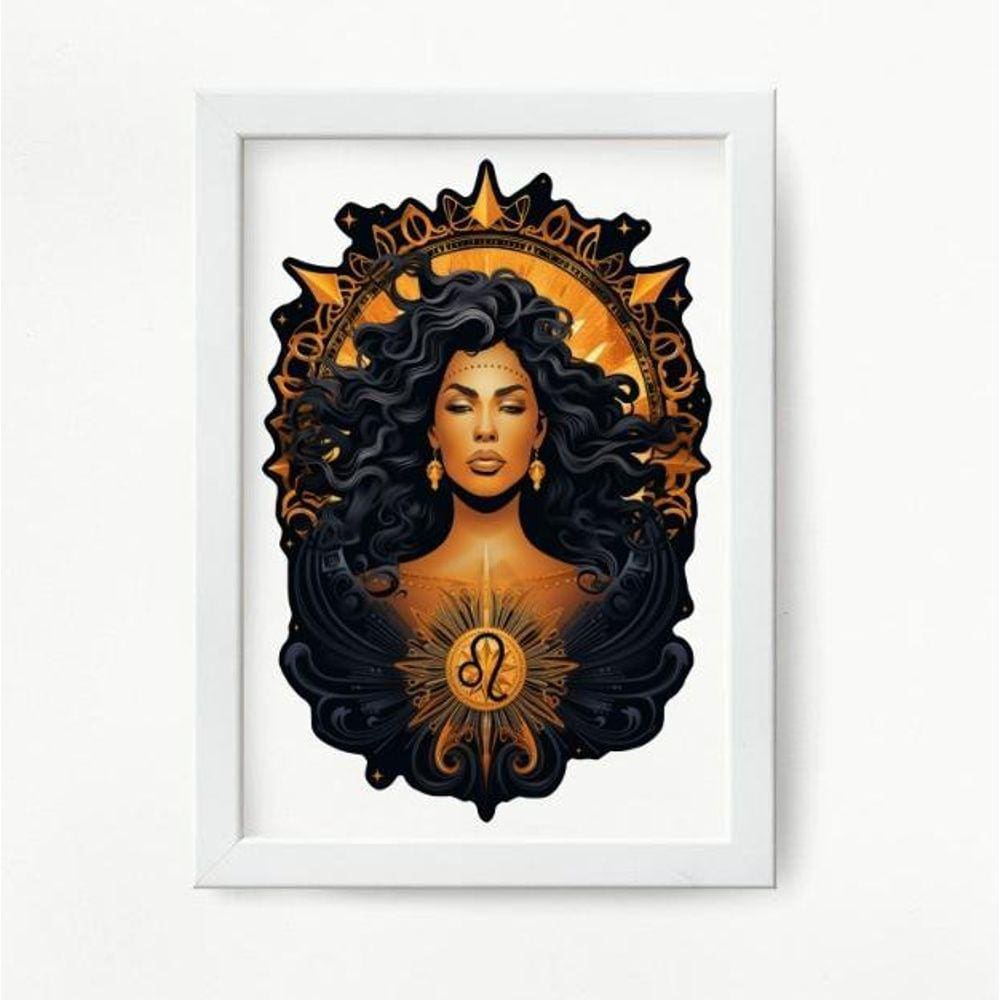 Quadro signo leão 45x34cm - vidro, moldura preta