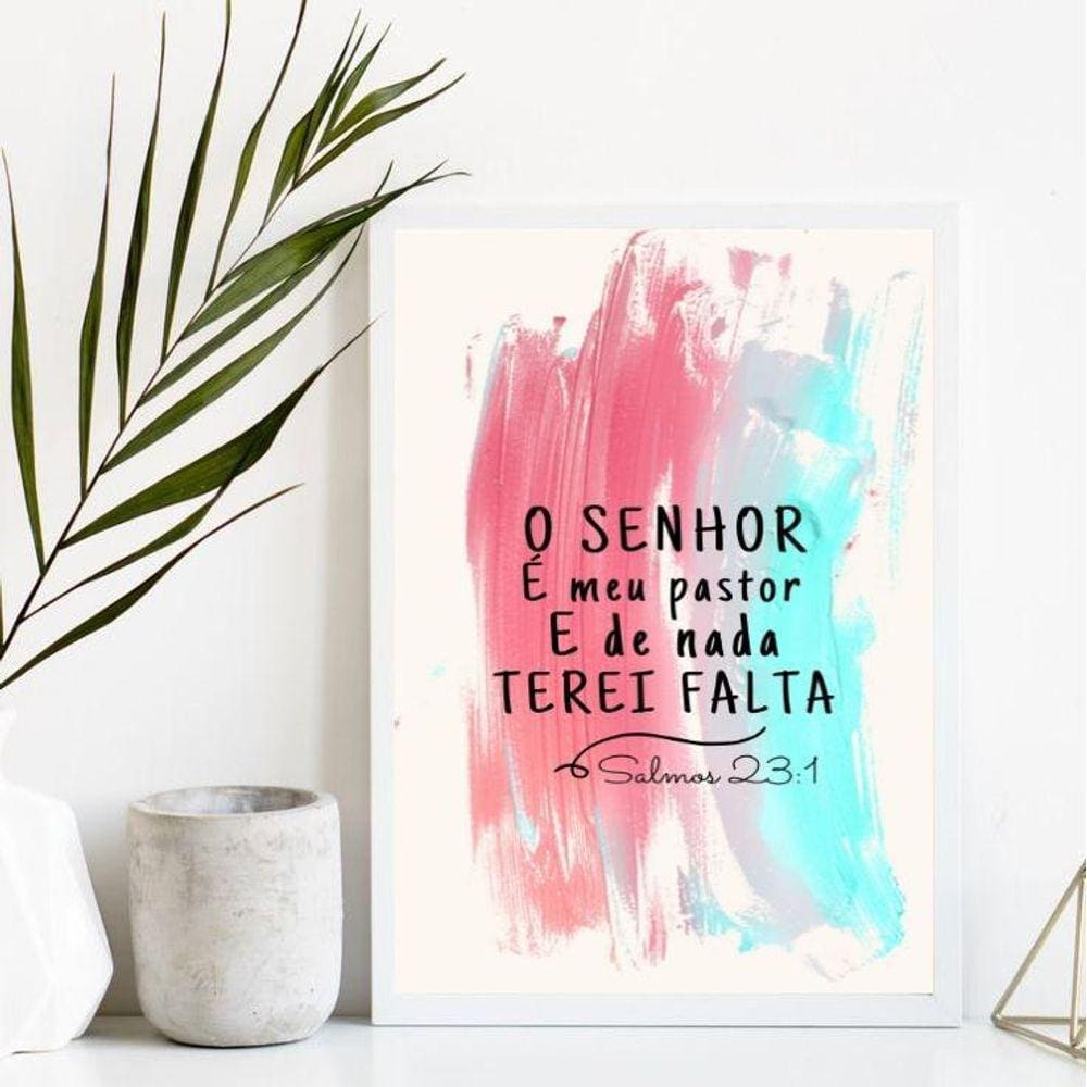 Quadro O Senhor é Meu Pastor 24x18cm com Vidro e Moldura Branca
