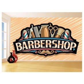 Papel De Parede 3D Barbearia Barber Shop Logo 3,5M Brb38