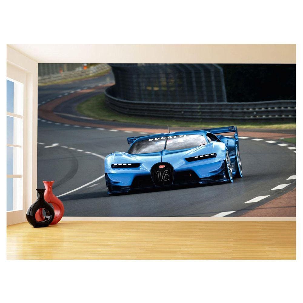 Papel De Parede 3D Carro Bugatti Chiron Pista 3,5M Car08